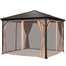 10x10ft Outdoor Aluminum Frame Hardtop Gazebo w/ Side Curtains, Bug Nets