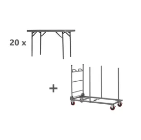 20 x Zown Rectangle Plastic Folding Tables & Trolley - 4ft x 2ft