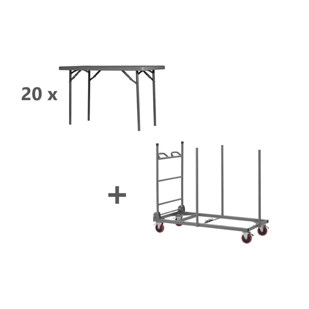 20 x Zown Rectangle Plastic Folding Tables & Trolley - 4ft x 2ft