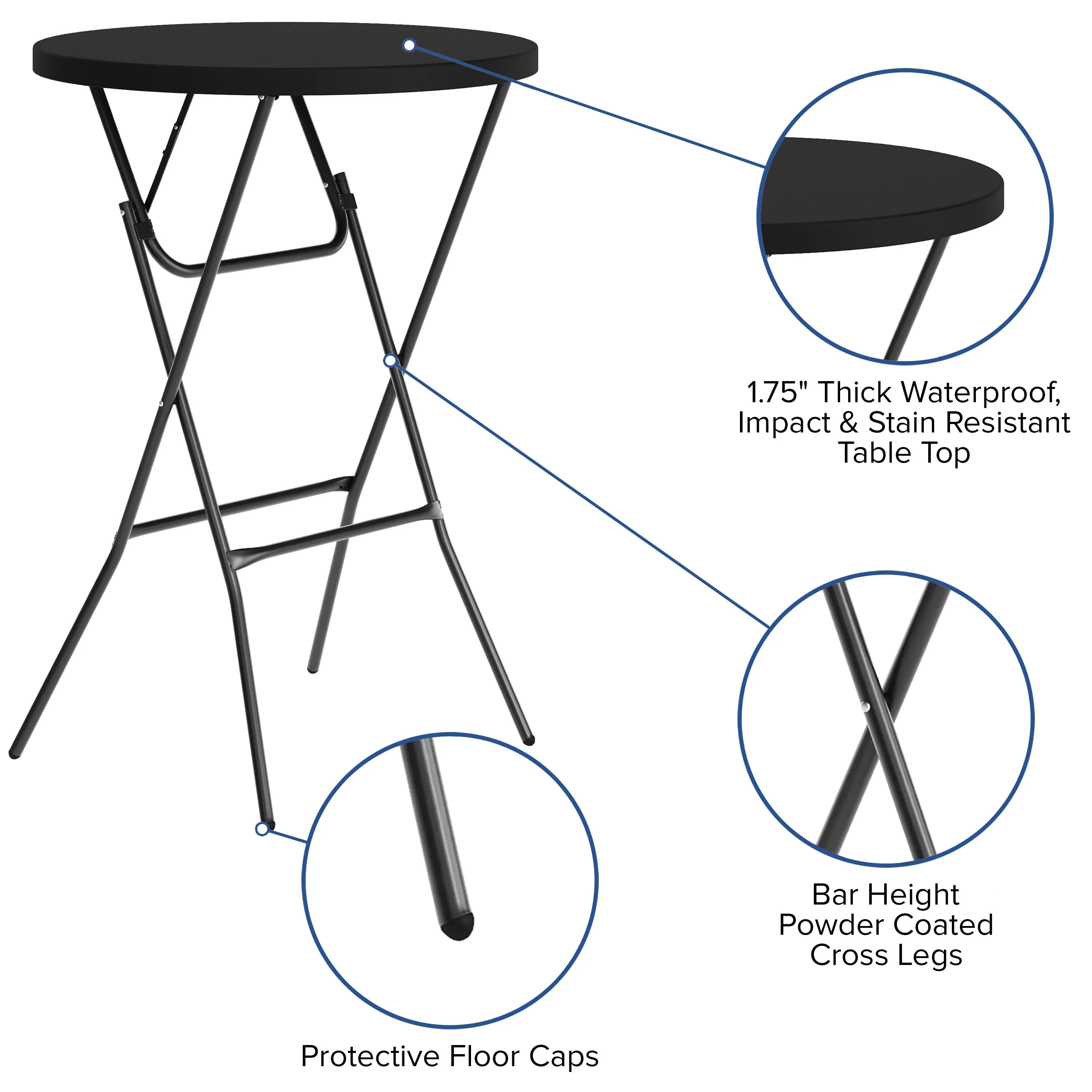 2.6-Foot Round Plastic Bar Height Folding Table