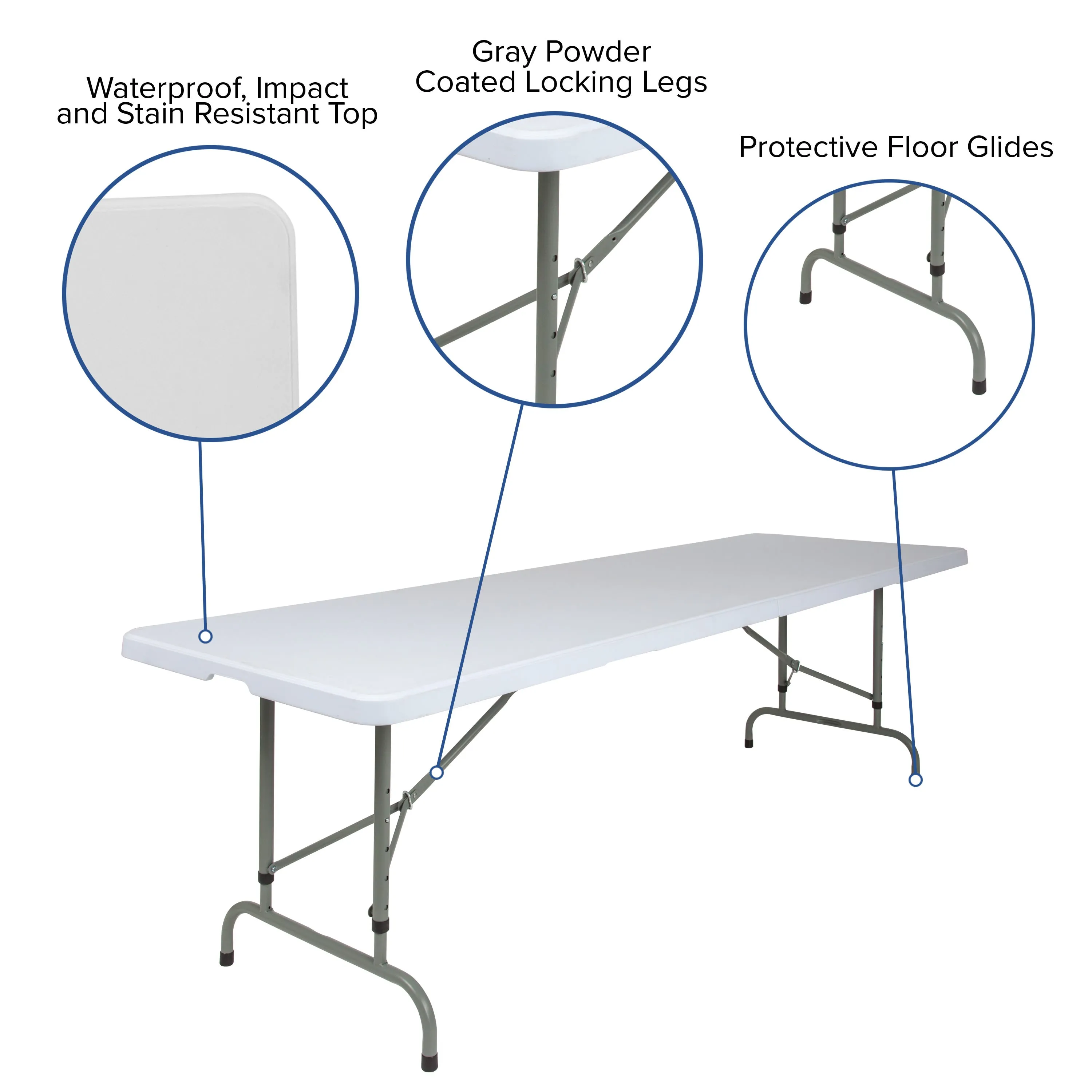 8-Foot Height Adjustable Plastic Folding Table