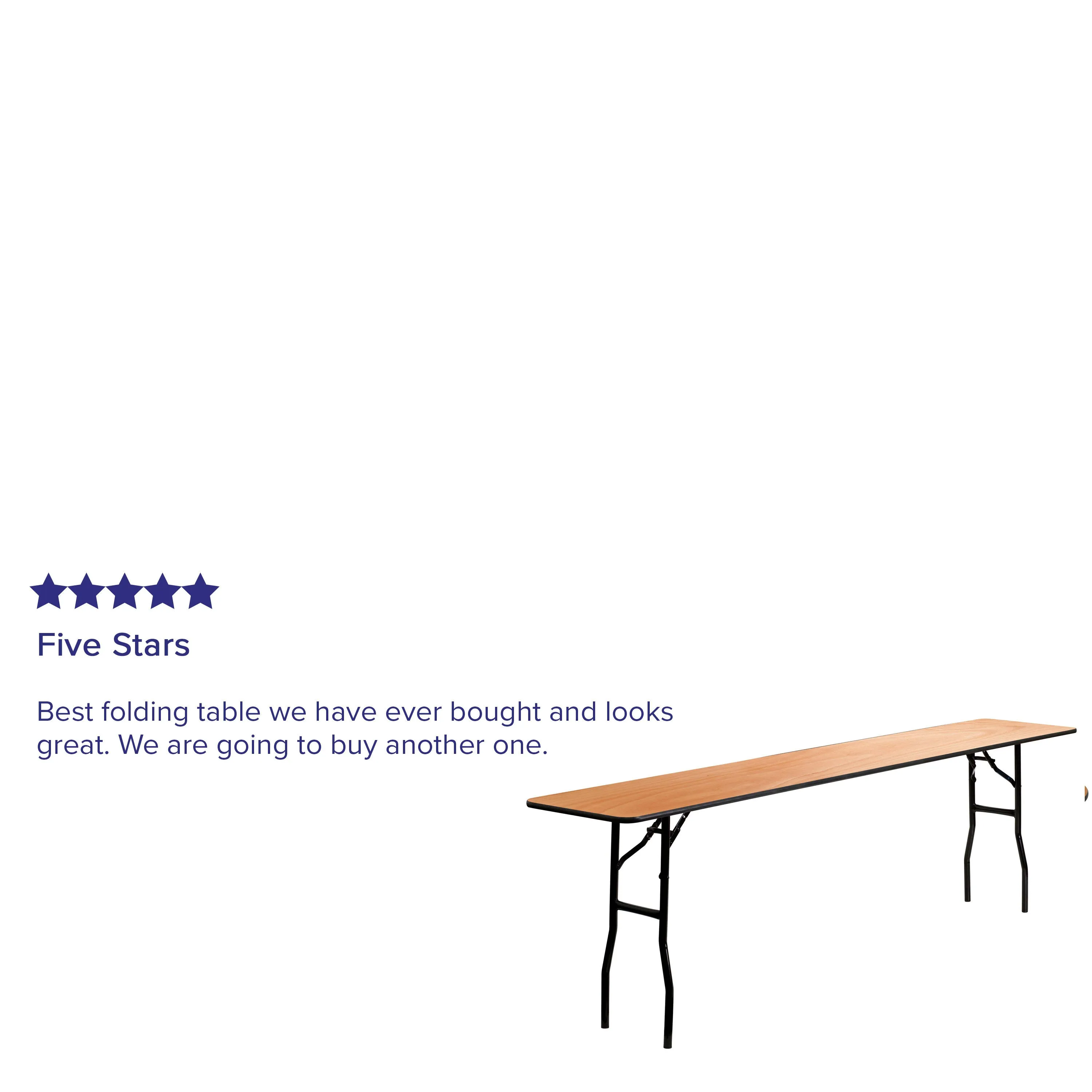 8-Foot Rectangular Wood Folding Training / Seminar Table with Smooth Clear Coated Finished Top