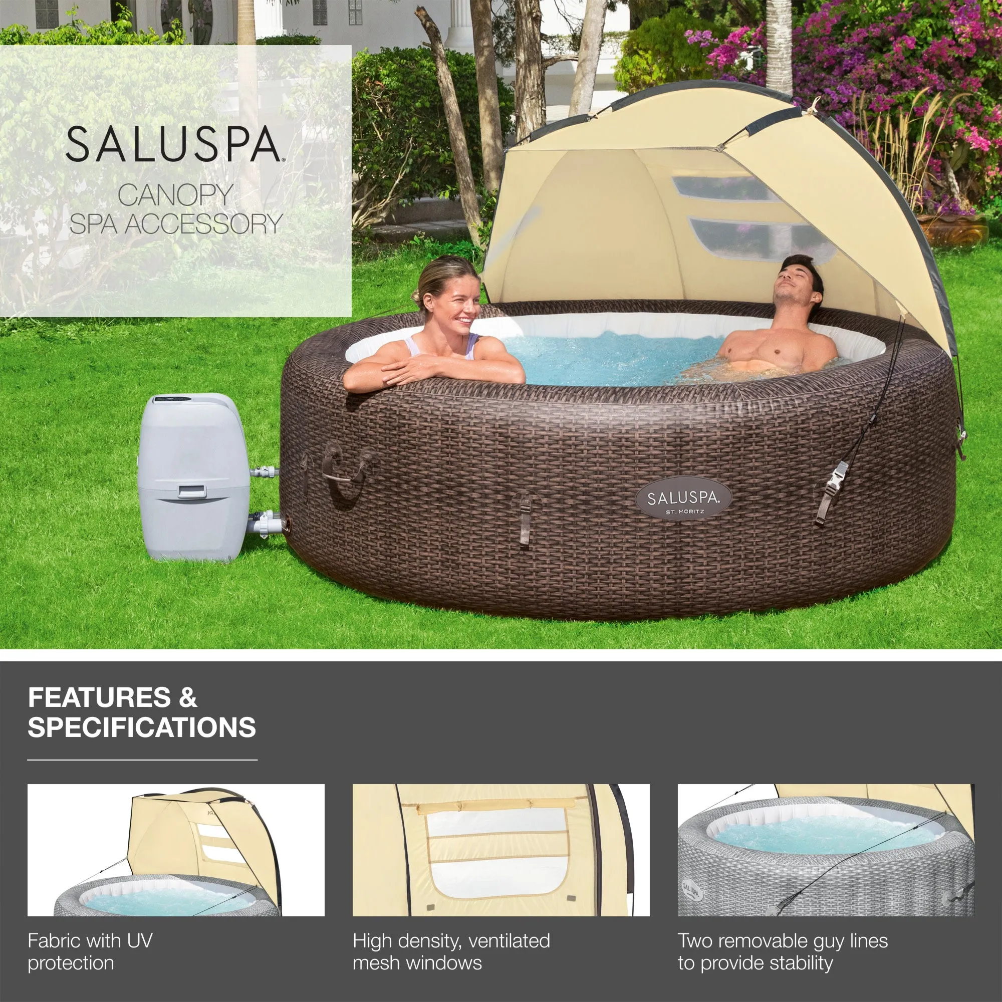 Bestway SaluSpa Sun Shade Canopy Accessory for Round Inflatable Hot Tub Spas