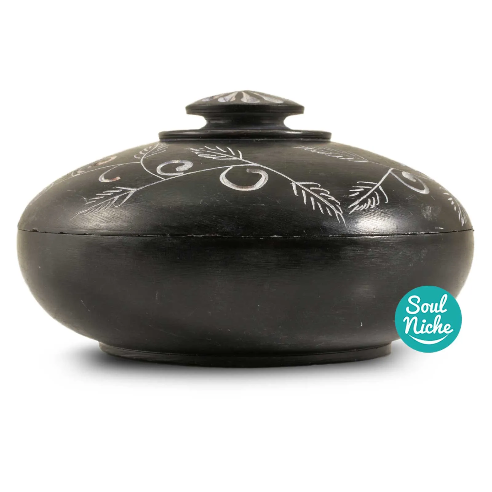 Carved Black Soapstone Charcoal Incense Burner (#680) 4"