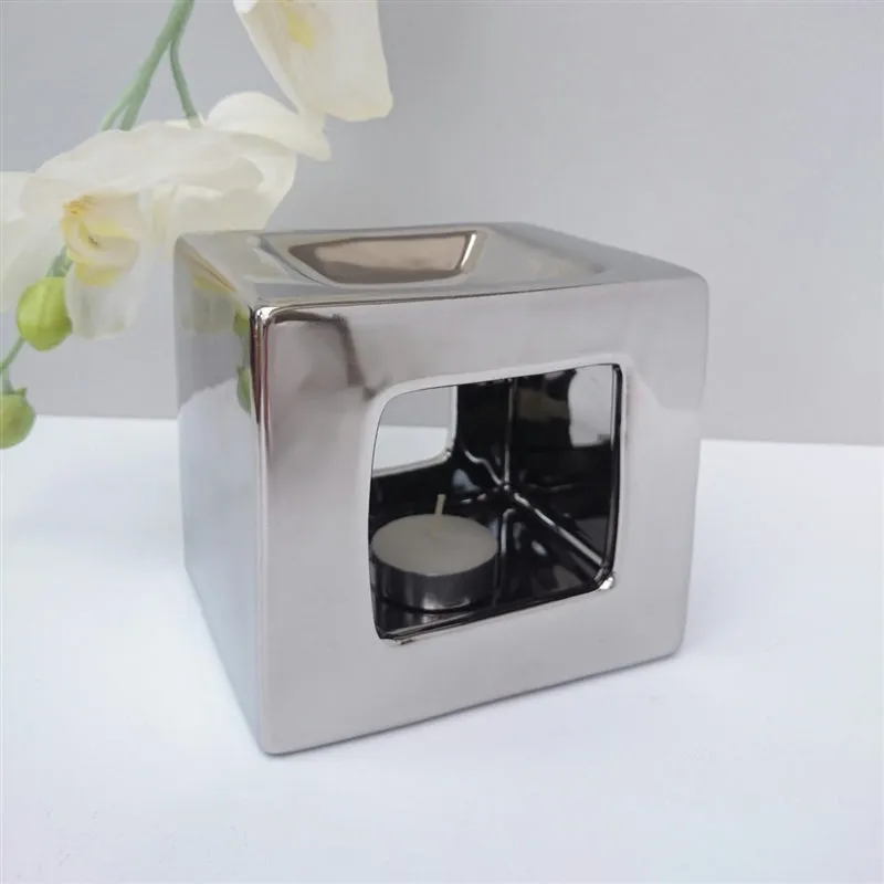 Chrome Cubic Ceramic Wax Burner Melter - Aromatherapy Fragrance Home Decor