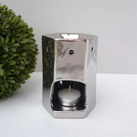 Chrome Hexagonal Ceramic Wax Burner Melter - Aromatherapy Fragrance Home Decor