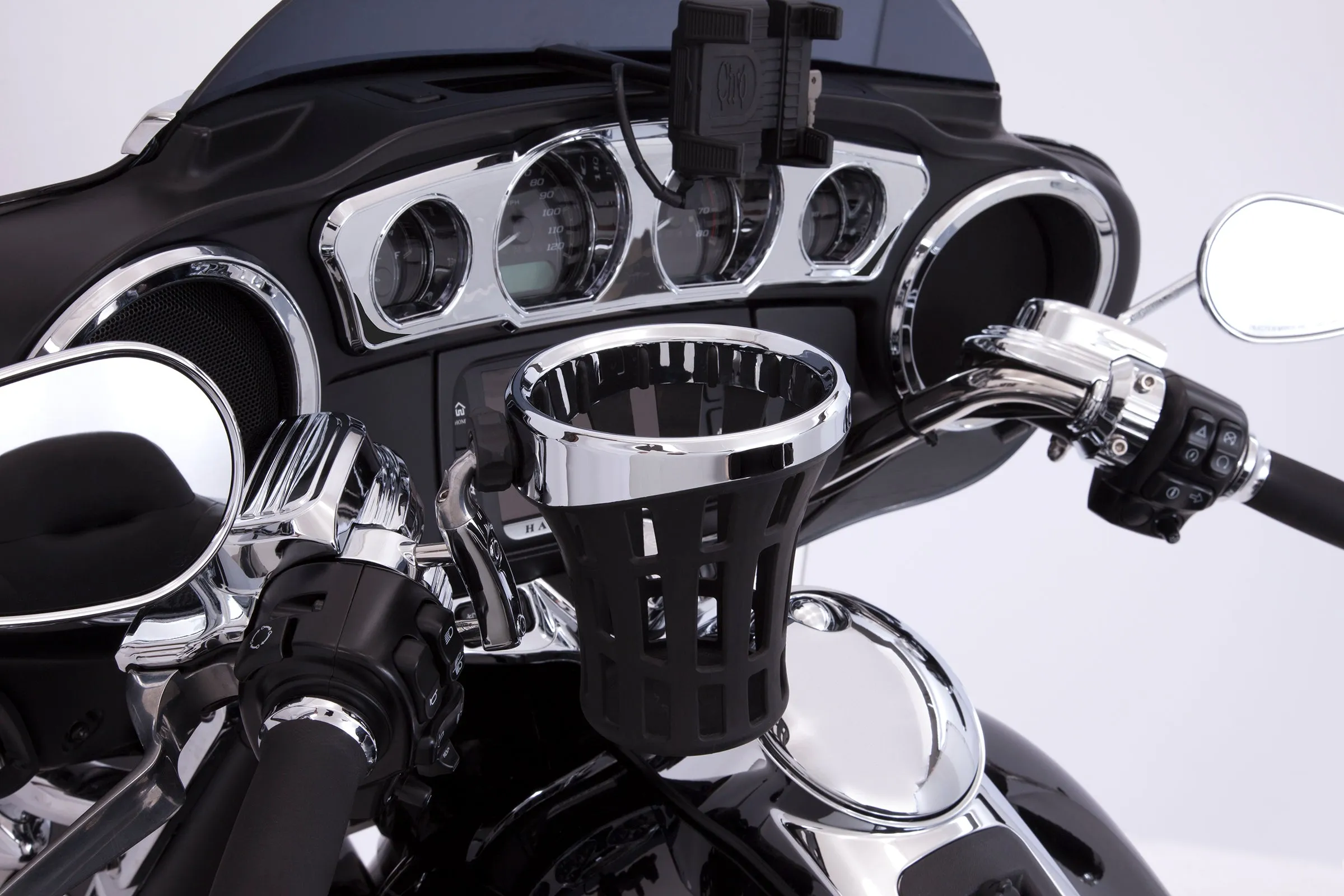 Ciro Big Ass Drink Holder-Rider and Passenger Mount Options-Harley & Metric-Chrome