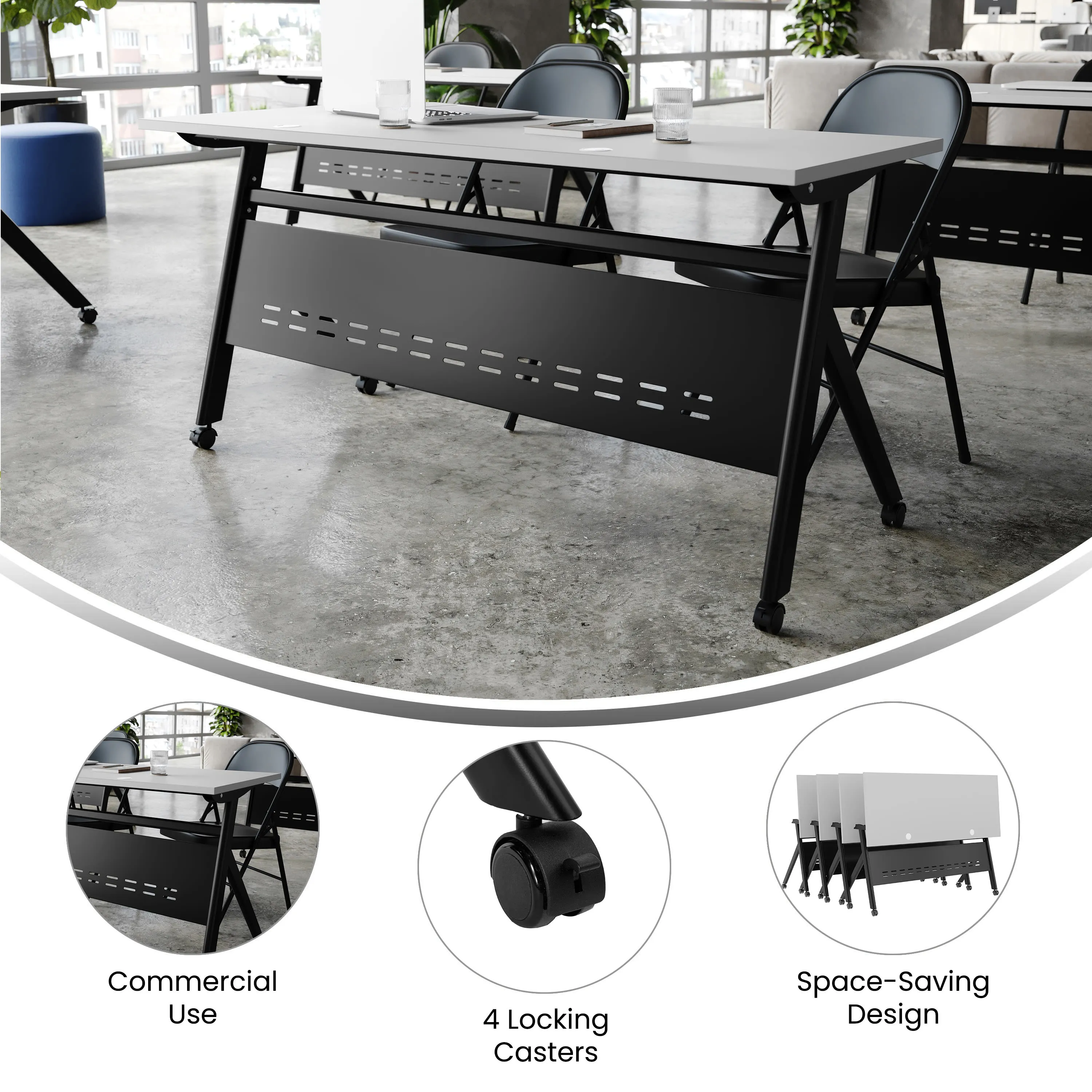 Davis Commercial Grade Heavy-Duty Nesting Flip Training Table with Y-Legs, Modesty Panel, Tabletop, and Frame