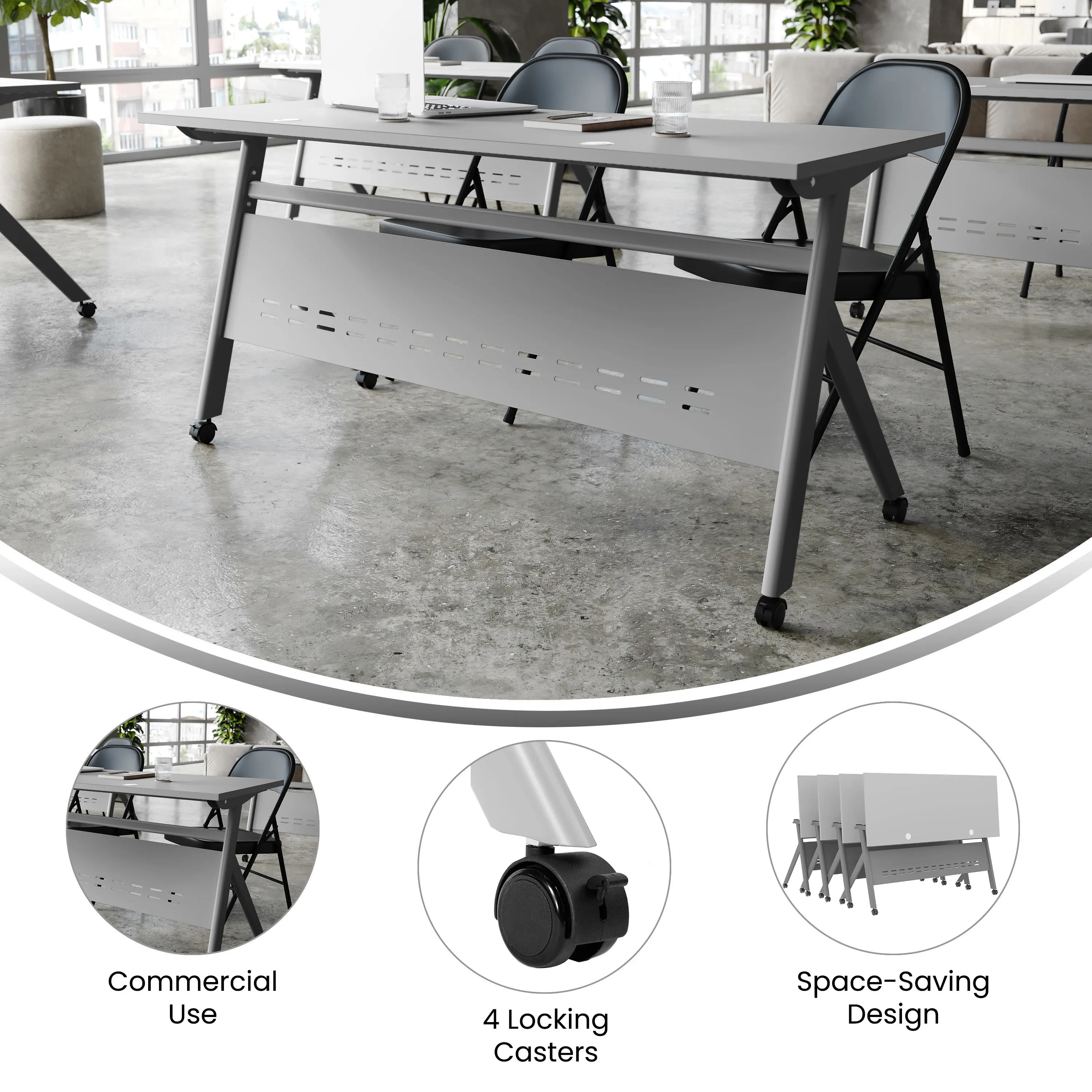 Davis Commercial Grade Heavy-Duty Nesting Flip Training Table with Y-Legs, Modesty Panel, Tabletop, and Frame