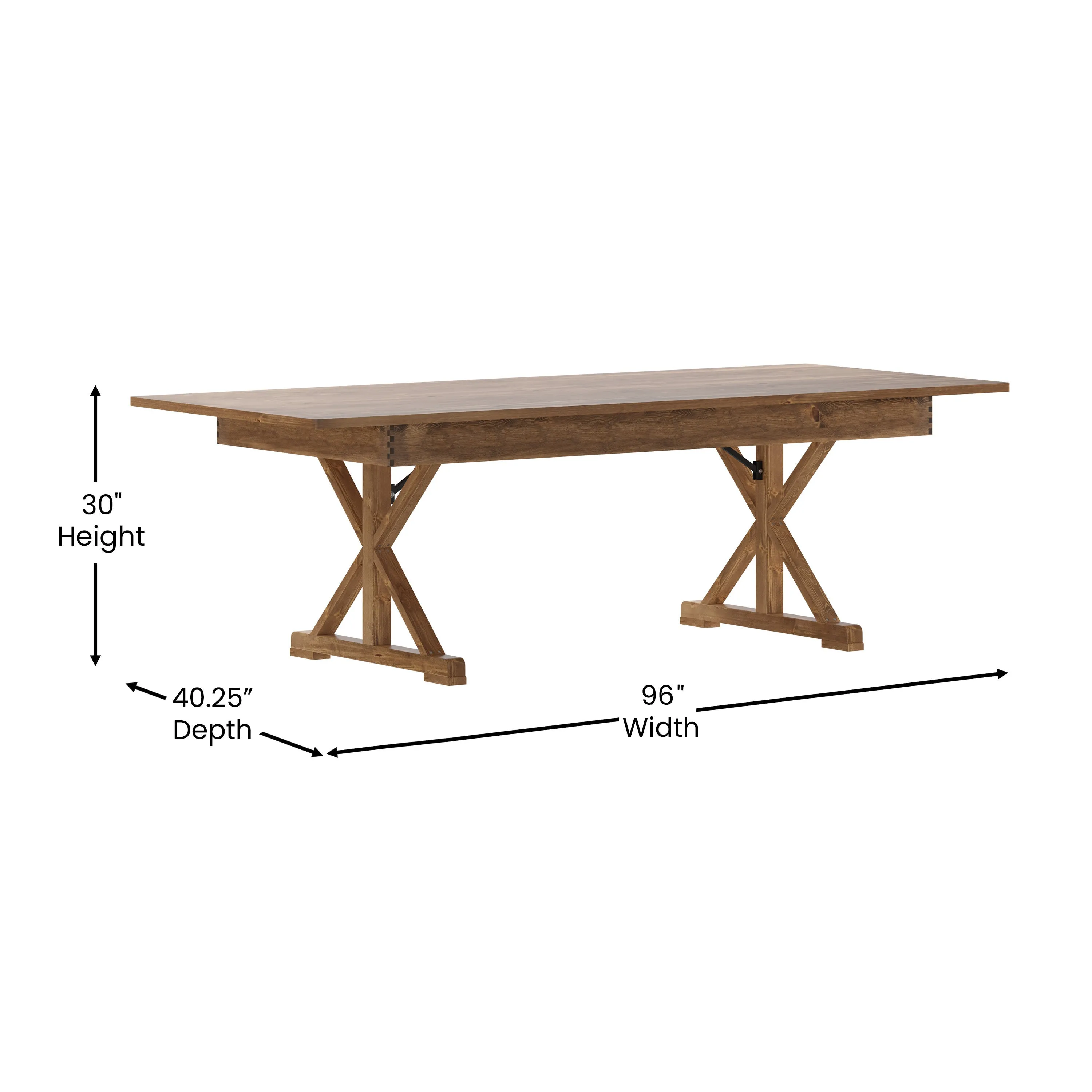 HERCULES 8' x 40" Rectangular Solid Pine Folding Farm Table with X Legs