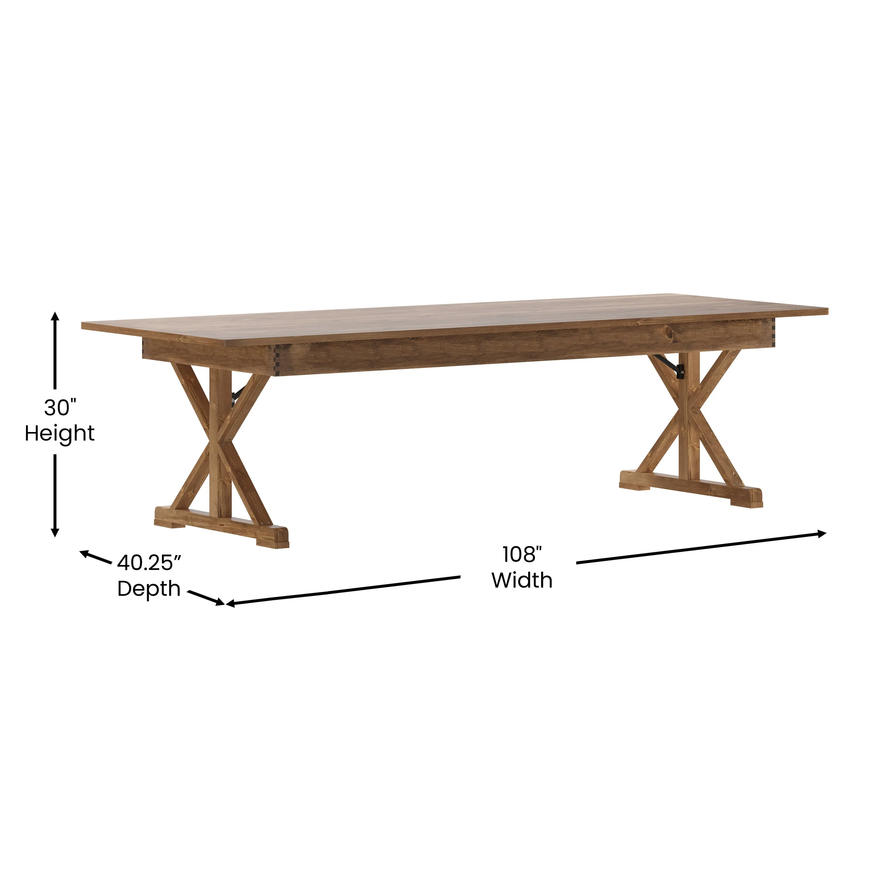 HERCULES 9' x 40" Rectangular Solid Pine Folding Farm Table with X Legs