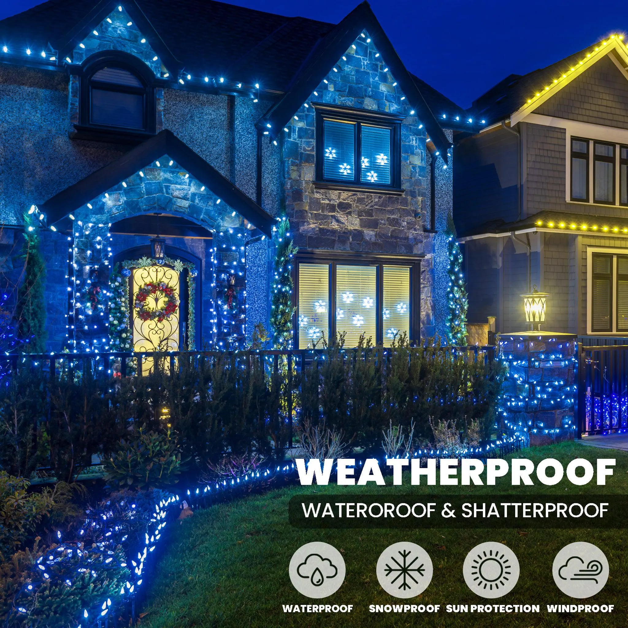 Indoor/Outdoor 8 Function LED Waterproof Fairy Lights with Clear Cable (800 Lights - 60M Cable) - Blue