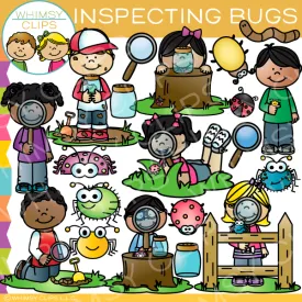 Kids Inspecting Bugs Clip Art