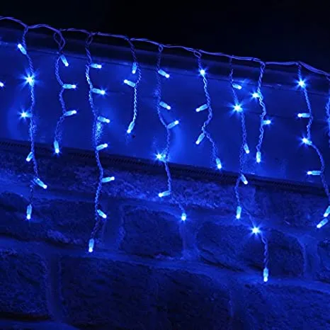 LED Indoor & Outdoor Snowing Icicle Chaser Lights with White Cable (180 Lights) - Blue