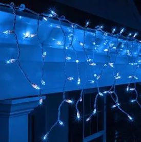 LED Snowing Icicle Indoor & Outdoor Christmas Fairy Lights with White Cable (240 Lights) - Blue Lights