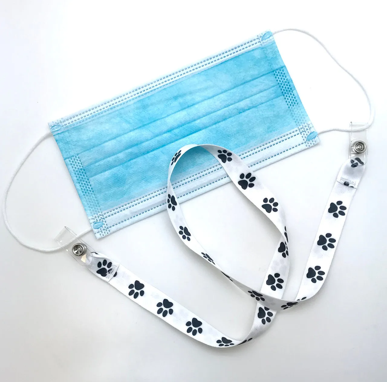 Paw Print Face mask holder lanyard 24" long in  with plastic snap fittings printed on 5/8" Ultra Lanyard fabric