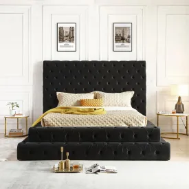 Velvet King Bed with Deep Button Tufting in Black