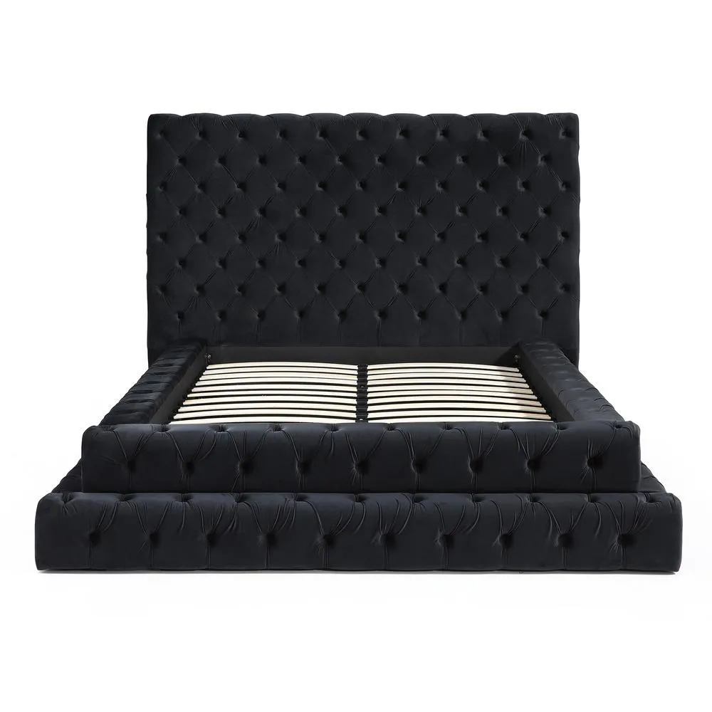 Velvet King Bed with Deep Button Tufting in Black