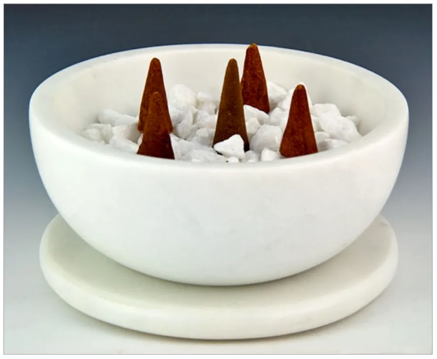 White Opal Marble Charcoal Incense Burner Bowl w/ Coaster 5"